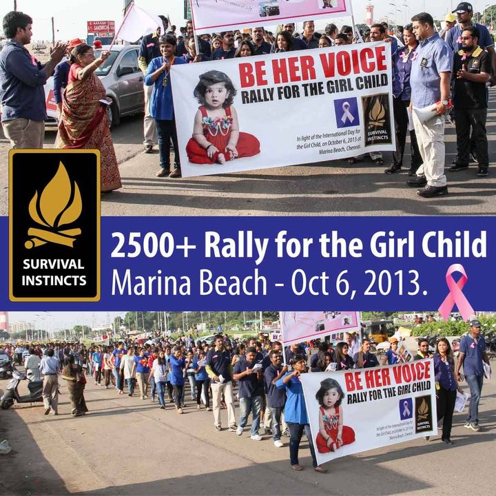 This morning, over 2500 supporters gathered at the Marina Beach in Chennai to attend a rally for the Survival Instincts Save The Girl Child campaign. Vishalakshi Nedunchezhiyan was present as well, inspiring and motivating those around her with her words of support and strength. She spoke about how important it is that we prioritize girls' health, education, safety and security so they can reach their full potential in life without any fear or prejudice against them. Her passionate speech moved many people who had come out to show solidarity towards this cause today an effort which will surely make a difference if implemented properly by all stakeholders involved!